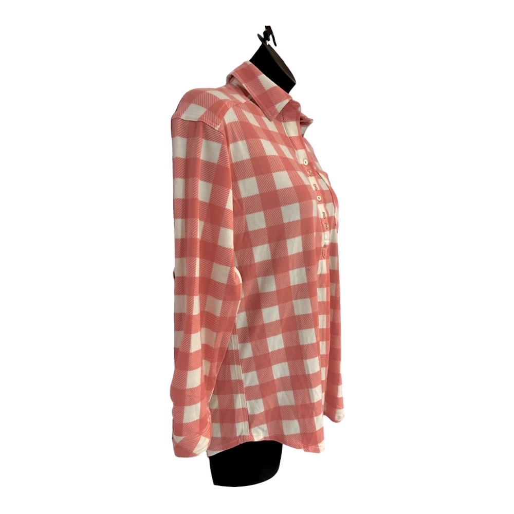 Country Door Soft Rayon Stretch Flannel Pink Plaid Shirt Career Casual Knit Top - Picture 7 of 12